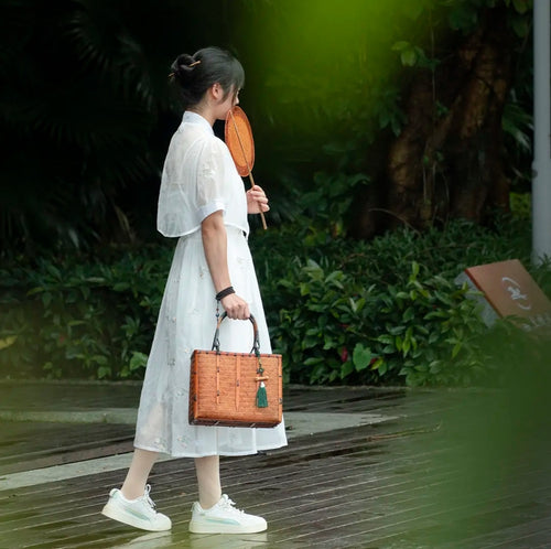Bamboo Woven Tote with Tassel