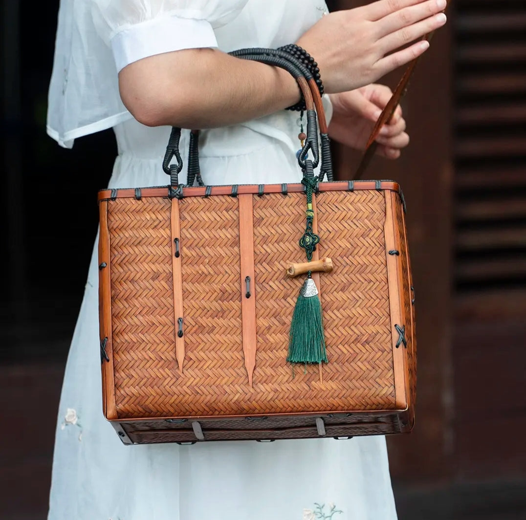 Bamboo Woven Tote with Tassel