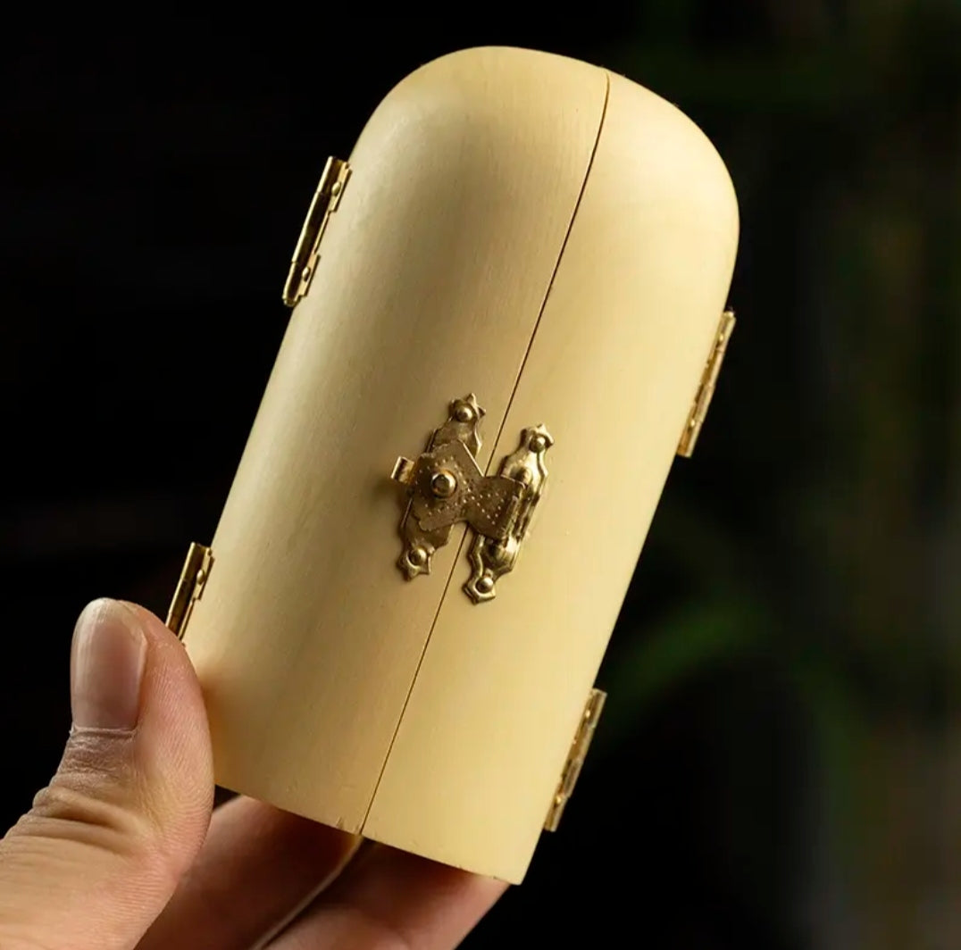 Palm-sized Buddhist Shrine, Hand-carved Three-panel Wooden Buddha Box