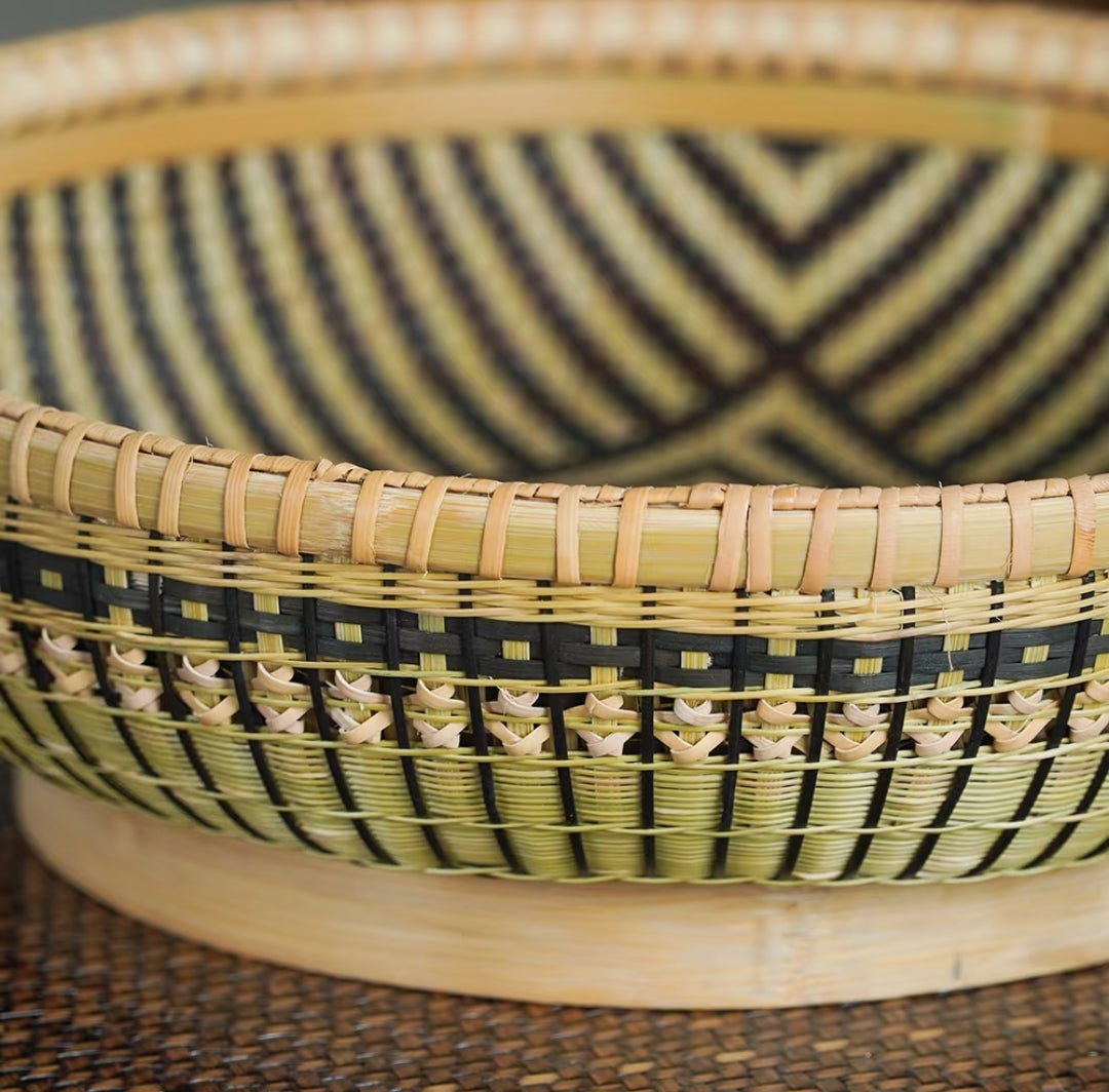 Hand-Woven Bamboo Sieve "Fu Lu Man Tang" Storage Basket