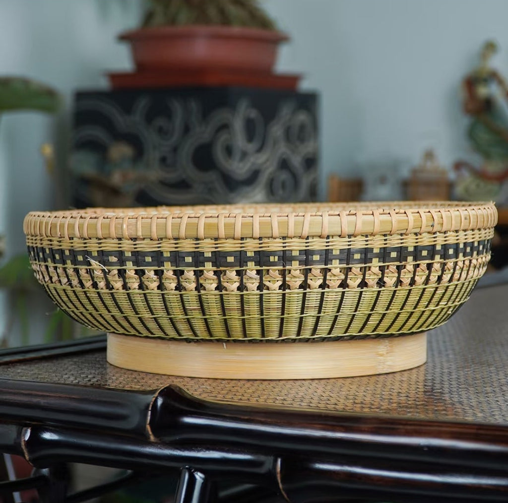 Hand-Woven Bamboo Sieve "Fu Lu Man Tang" Storage Basket