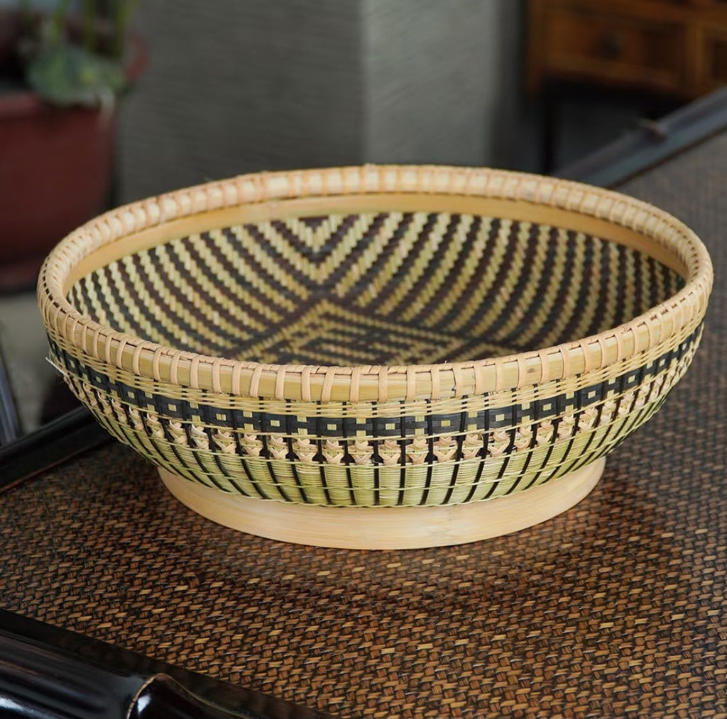 Hand-Woven Bamboo Sieve "Fu Lu Man Tang" Storage Basket