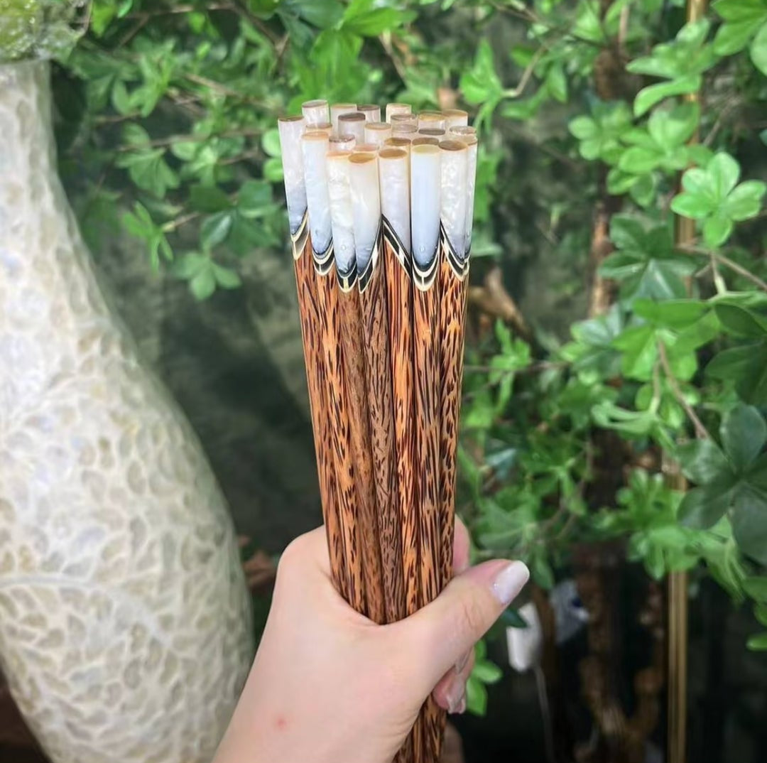 Natural Aged Coconut Wood Chopsticks with Shell Inlay