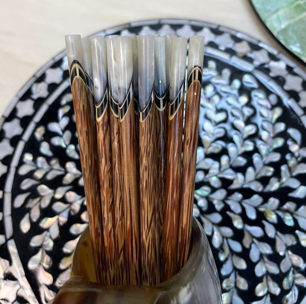Natural Aged Coconut Wood Chopsticks with Shell Inlay