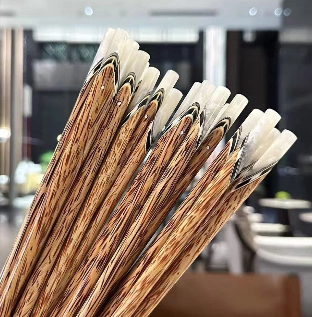 Natural Aged Coconut Wood Chopsticks with Shell Inlay