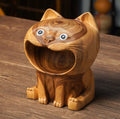 Hand-Carved Camphor Wood Cat Sculpture | Natural Aromatic Wood Art
