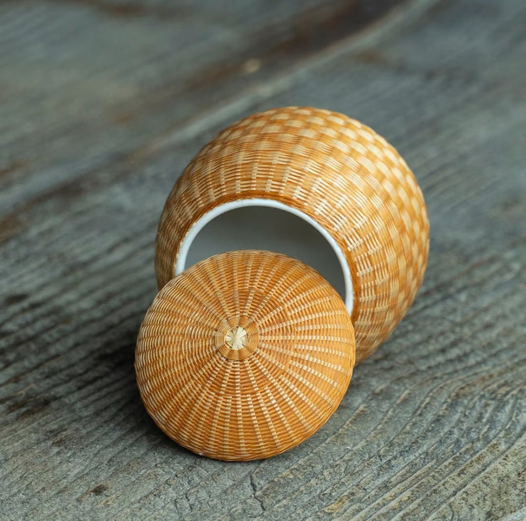 Handwoven Bamboo Silk Porcelain Mini Jar | Traditional Chinese Craft
