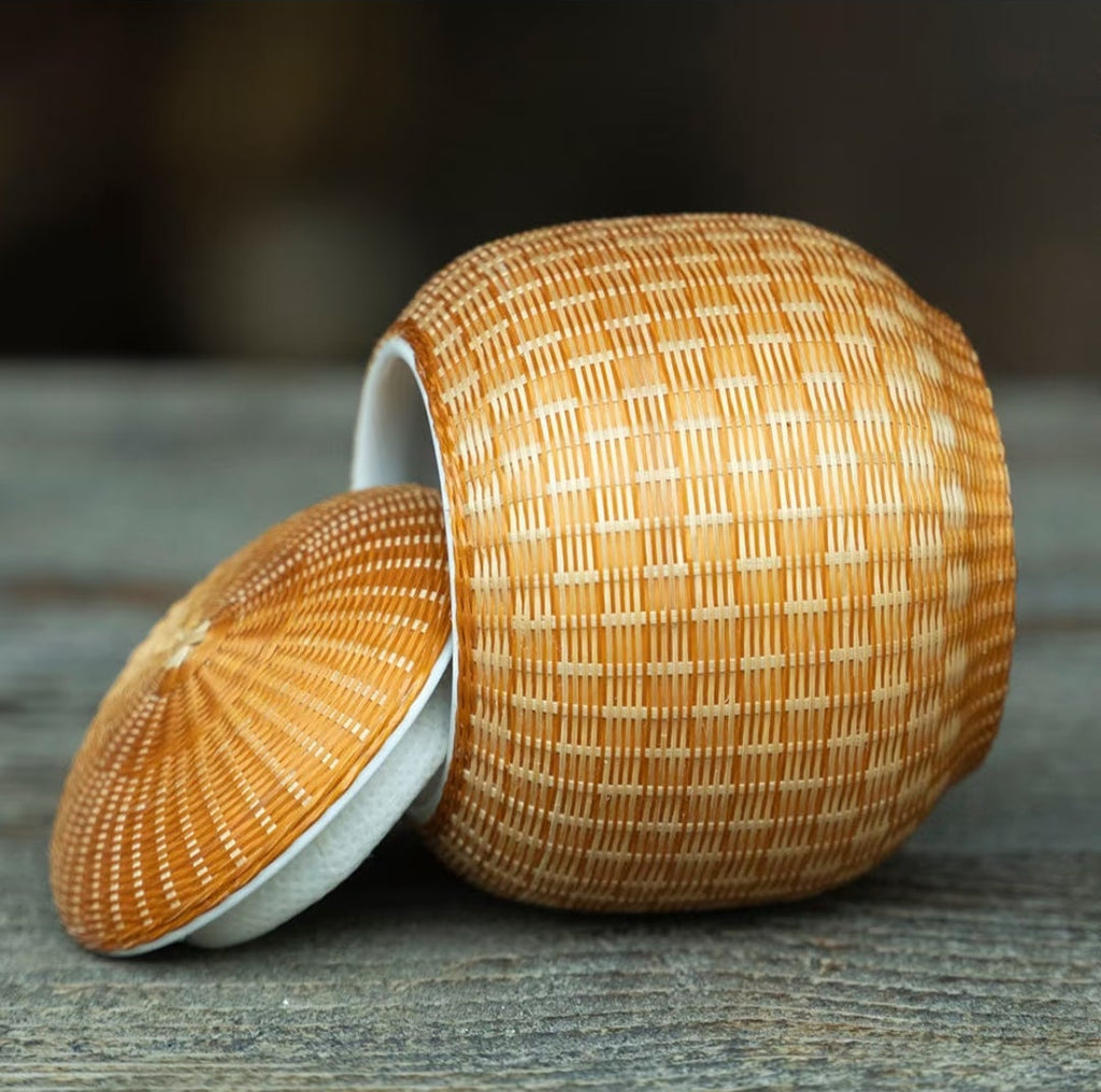 Handwoven Bamboo Silk Porcelain Mini Jar | Traditional Chinese Craft