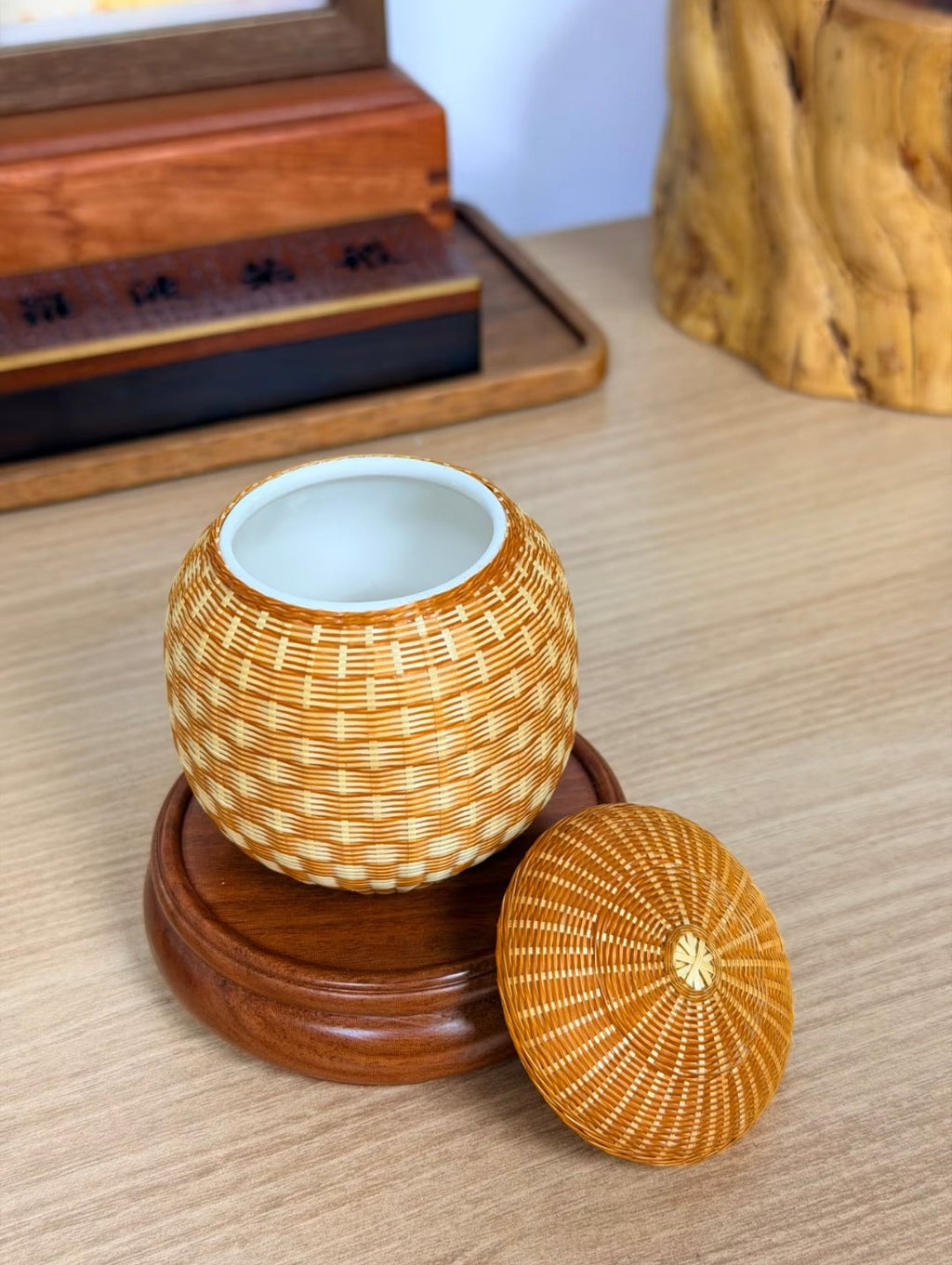 Handwoven Bamboo Silk Porcelain Mini Jar | Traditional Chinese Craft