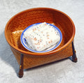 Handwoven Bamboo Fruit Basket with Footed Stand | Herringbone Weave