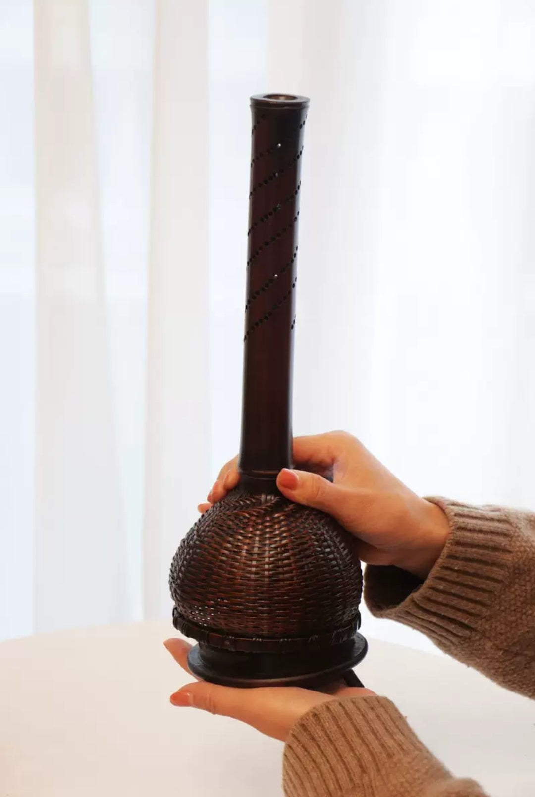 Bamboo Woven Zen Incense Burner – Handcrafted Moso Bamboo Cylinder Decor