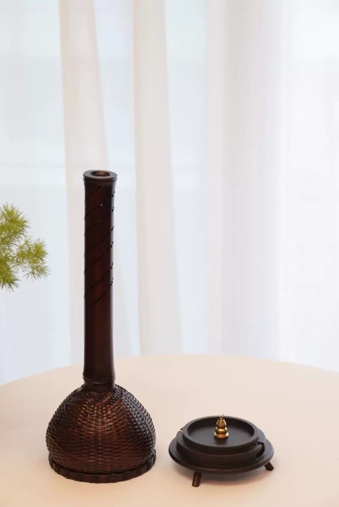 Bamboo Woven Zen Incense Burner – Handcrafted Moso Bamboo Cylinder Decor