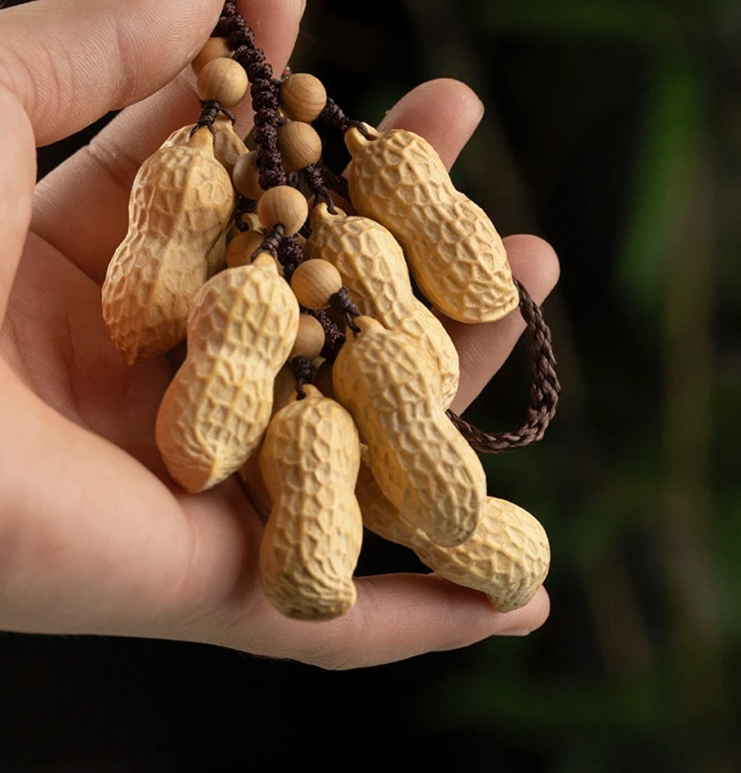 Carved Boxwood Peanut Beads | Traditional Chinese Good Luck Charm