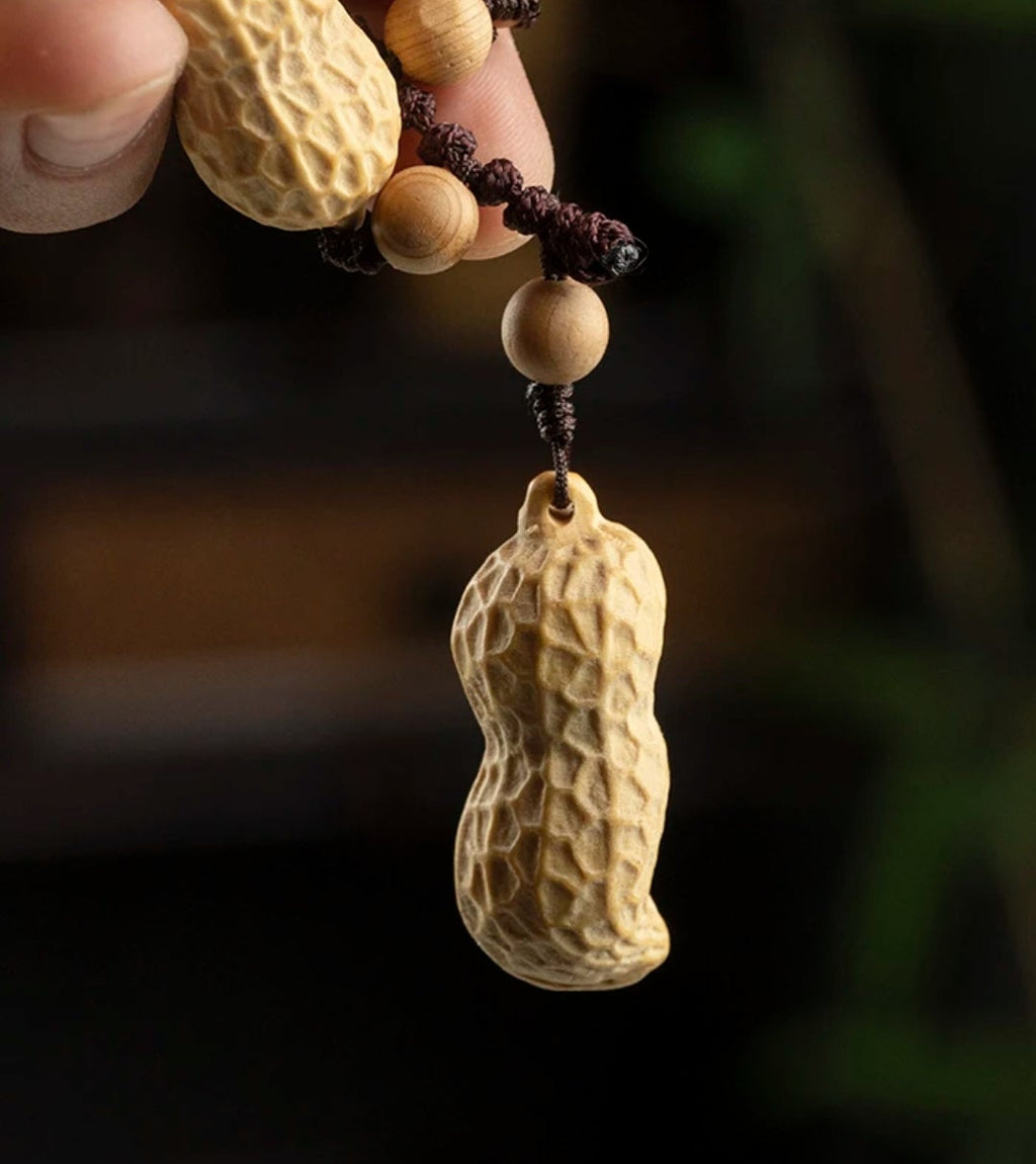 Carved Boxwood Peanut Beads | Traditional Chinese Good Luck Charm