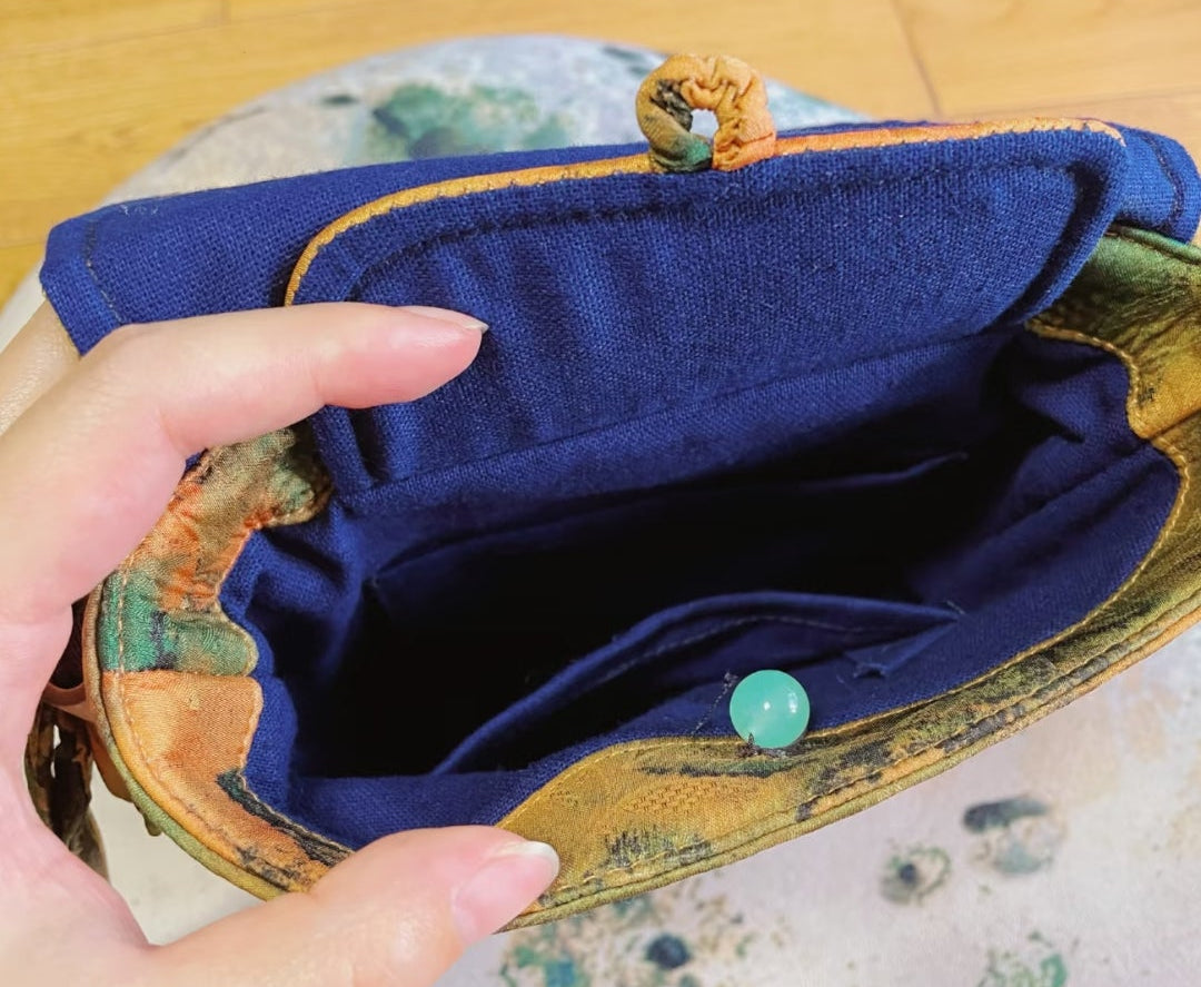 Handwoven Bamboo Crossbody Bag | Landscape Silk Flap & Jade Clasp | Oriental Handbag