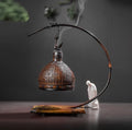 Handwoven Half-Moon Lacquer Incense Burner | Bamboo & Rattan Zen Decor
