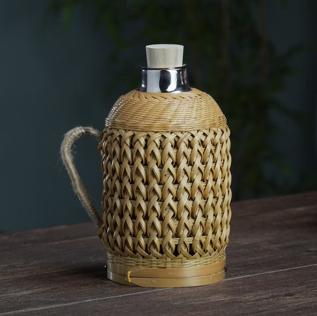 Handwoven Purple & Jade Bamboo Kettle | Copper-Lined Hot Water Carafe