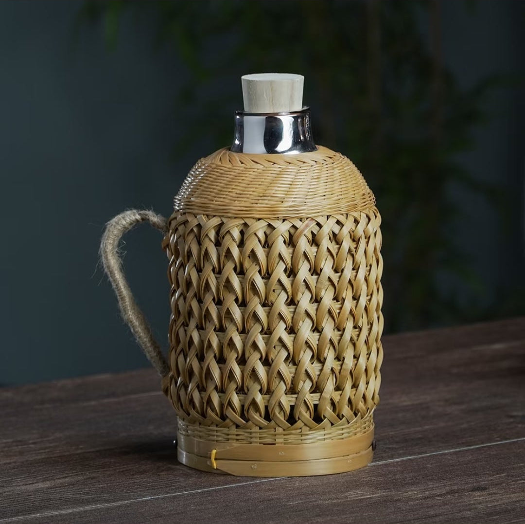 Handwoven Purple & Jade Bamboo Kettle | Copper-Lined Hot Water Carafe