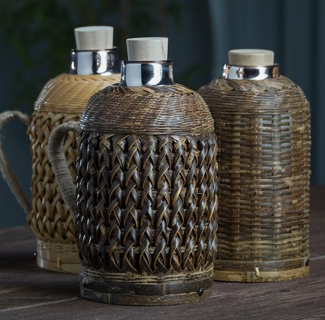 Handwoven Purple & Jade Bamboo Kettle | Copper-Lined Hot Water Carafe