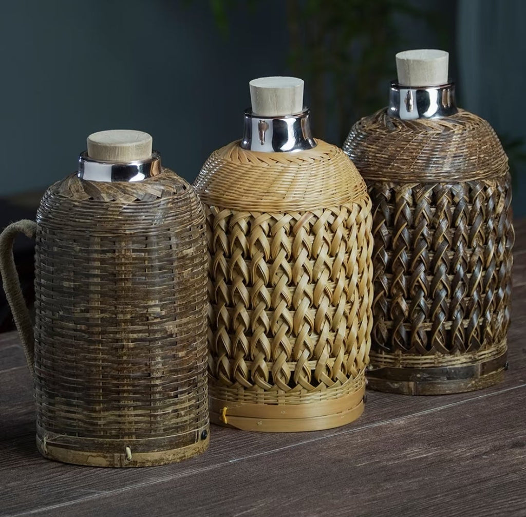 Handwoven Purple & Jade Bamboo Kettle | Copper-Lined Hot Water Carafe