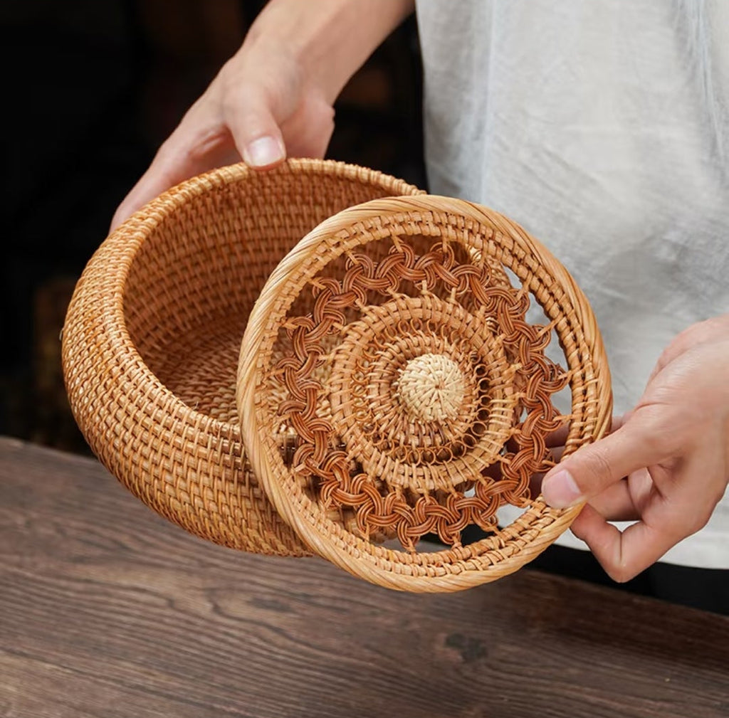 Handwoven Rattan Hollow Treasure Box