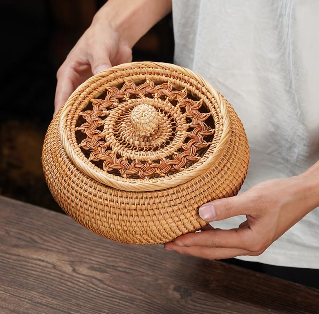 Handwoven Rattan Hollow Treasure Box