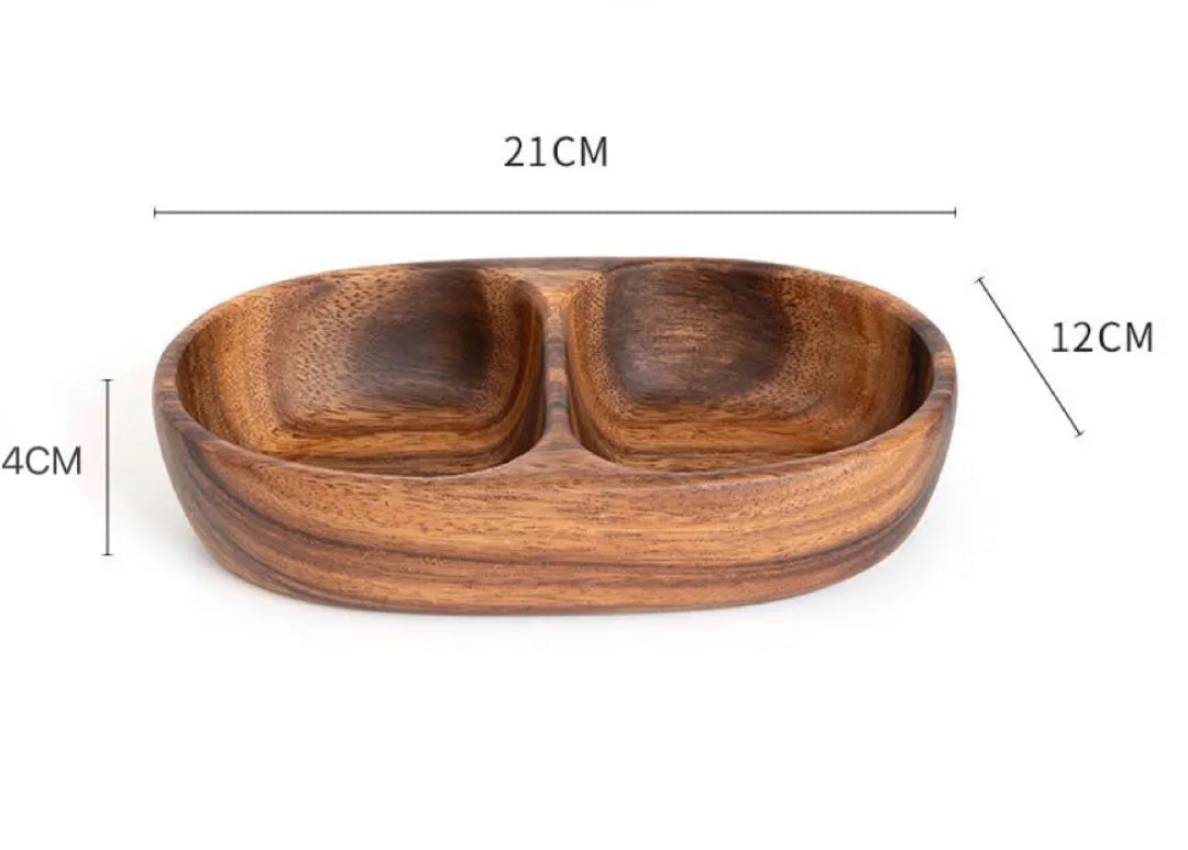 Handcrafted Walnut Two-Compartment Fruit & Snack Tray | Natural Wood Serving Dish