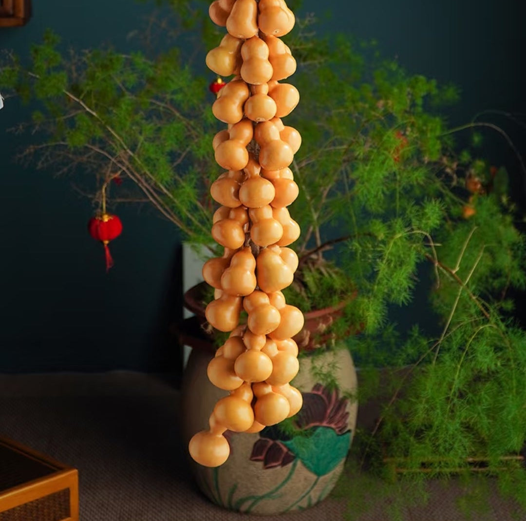 Natural Handcrafted Gourd Cascade Wall Hanging | Chinese Lucky Charm Home Decor
