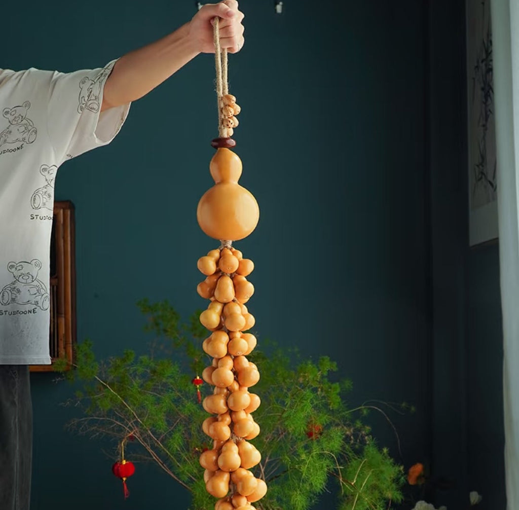 Natural Handcrafted Gourd Cascade Wall Hanging | Chinese Lucky Charm Home Decor