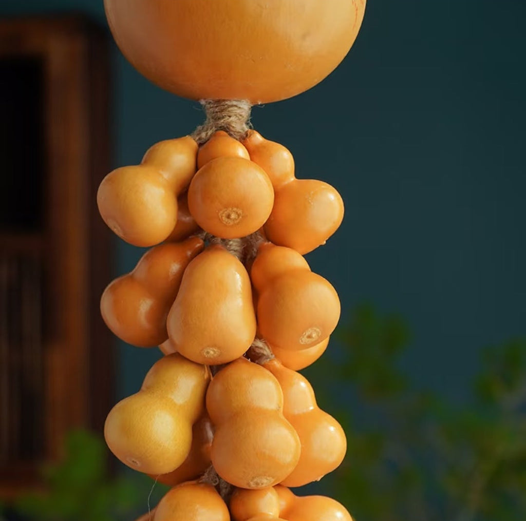 Natural Handcrafted Gourd Cascade Wall Hanging | Chinese Lucky Charm Home Decor