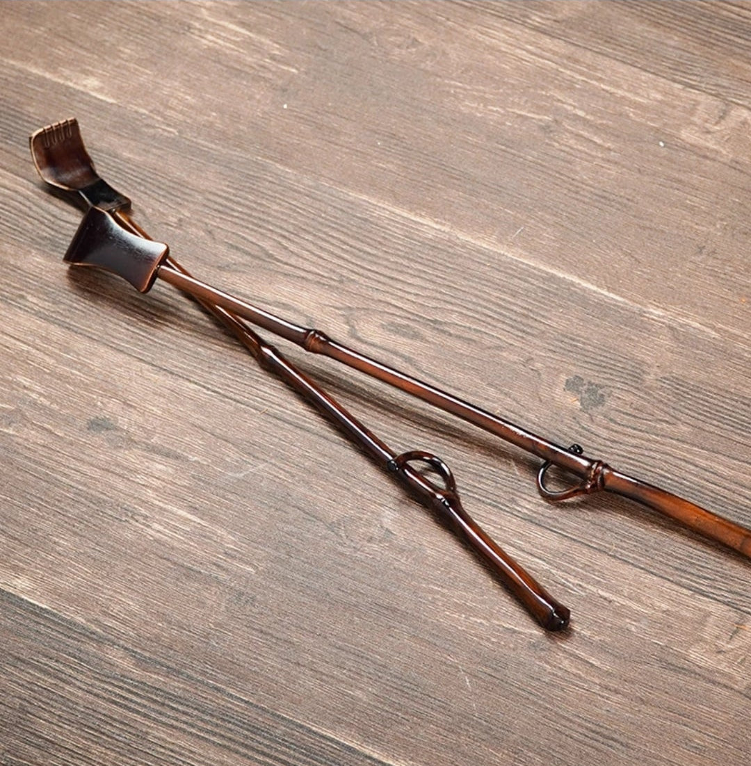 Handcrafted Dark Moso Bamboo Back Scratcher | Natural Branch Handle | Desk Sculpture