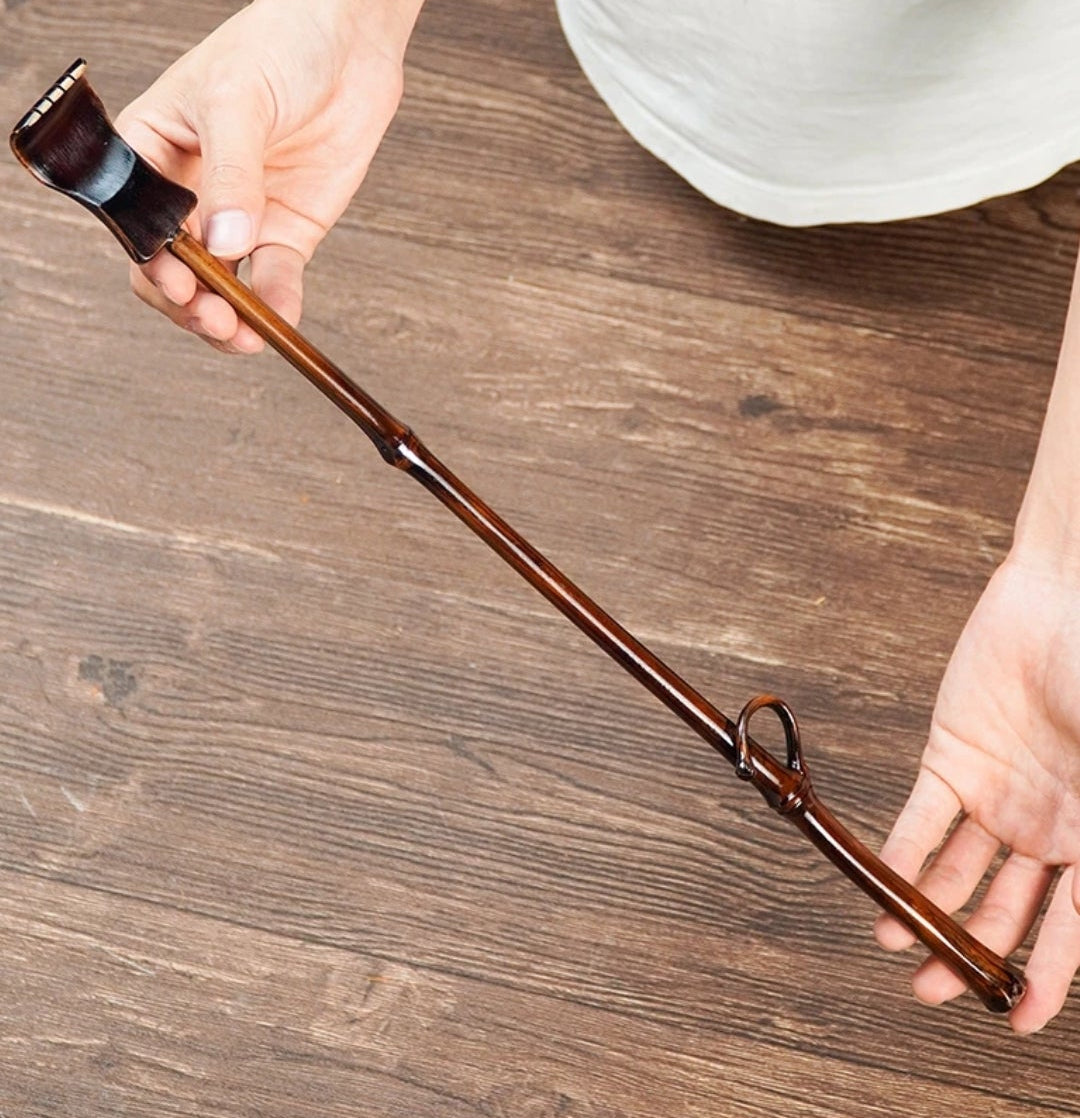 Handcrafted Dark Moso Bamboo Back Scratcher | Natural Branch Handle | Desk Sculpture
