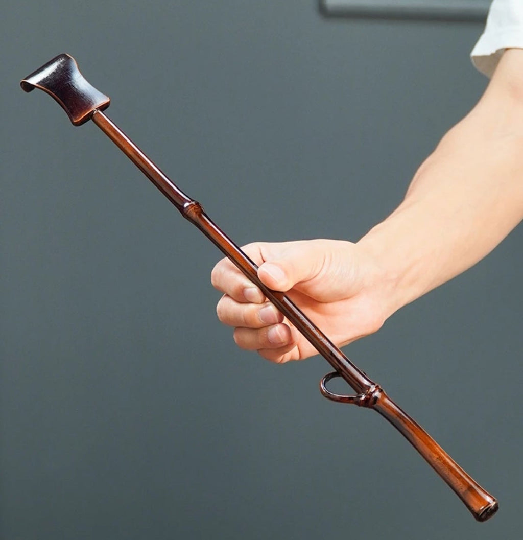 Handcrafted Dark Moso Bamboo Back Scratcher | Natural Branch Handle | Desk Sculpture