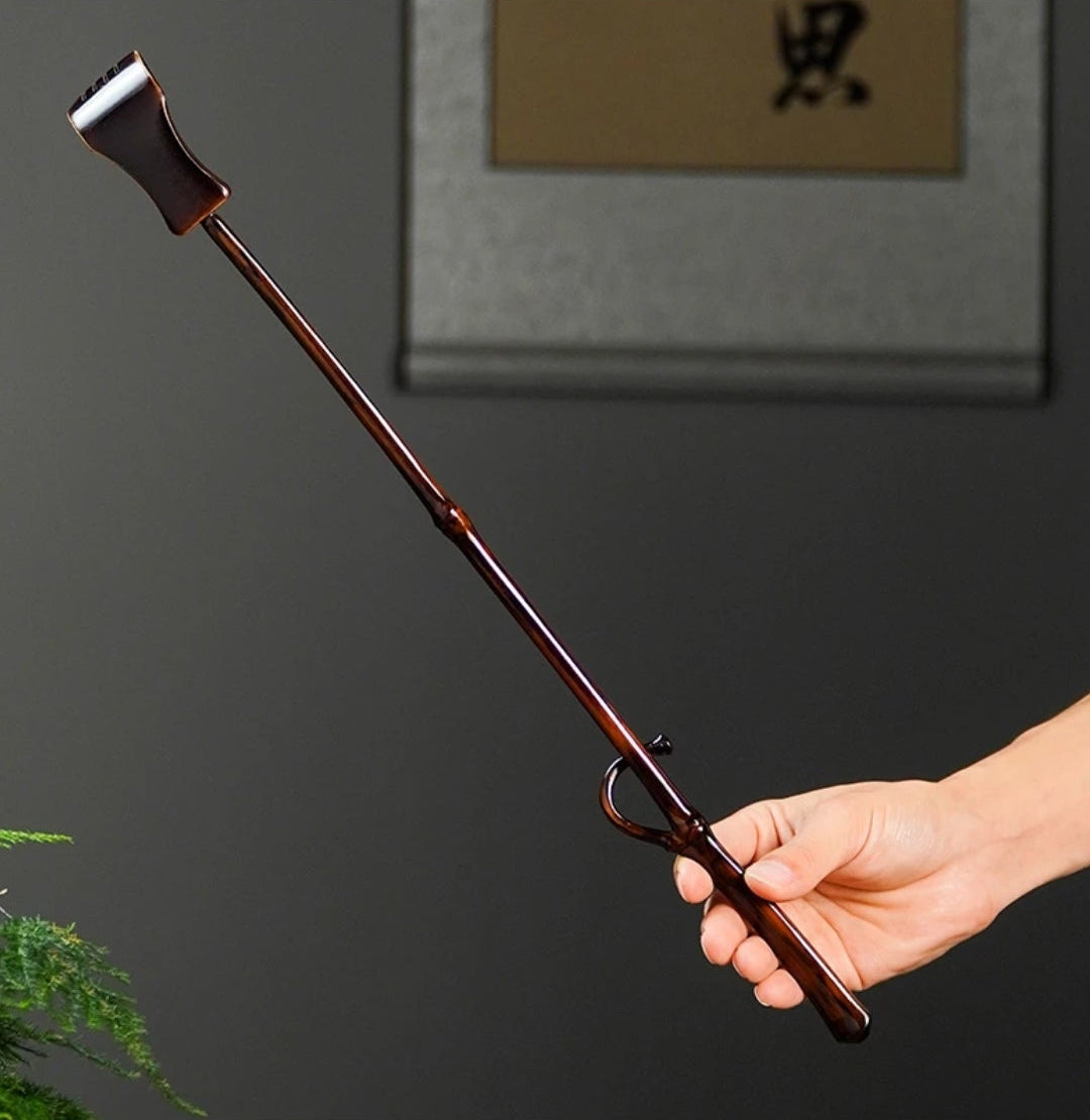 Handcrafted Dark Moso Bamboo Back Scratcher | Natural Branch Handle | Desk Sculpture