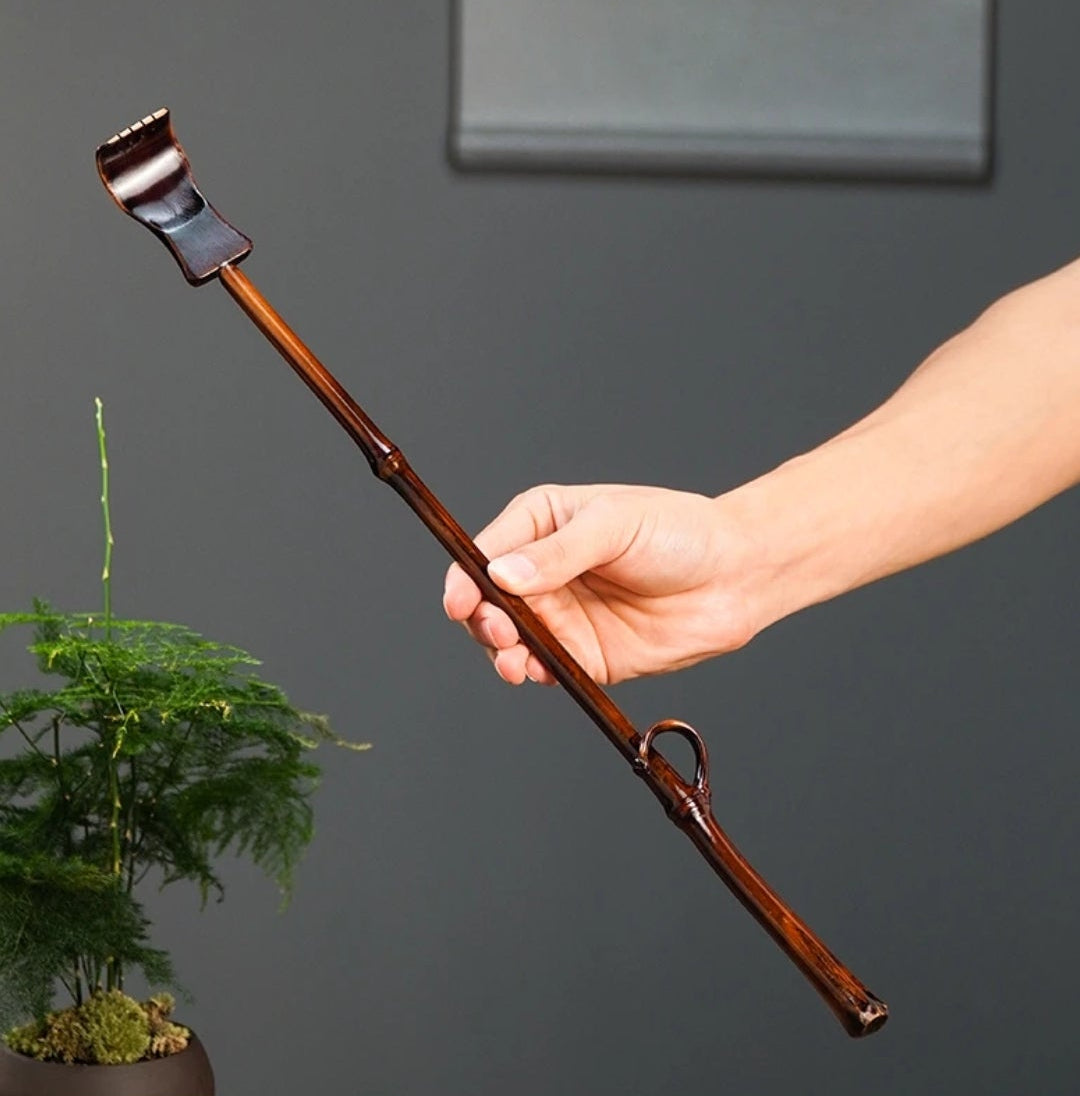 Handcrafted Dark Moso Bamboo Back Scratcher | Natural Branch Handle | Desk Sculpture