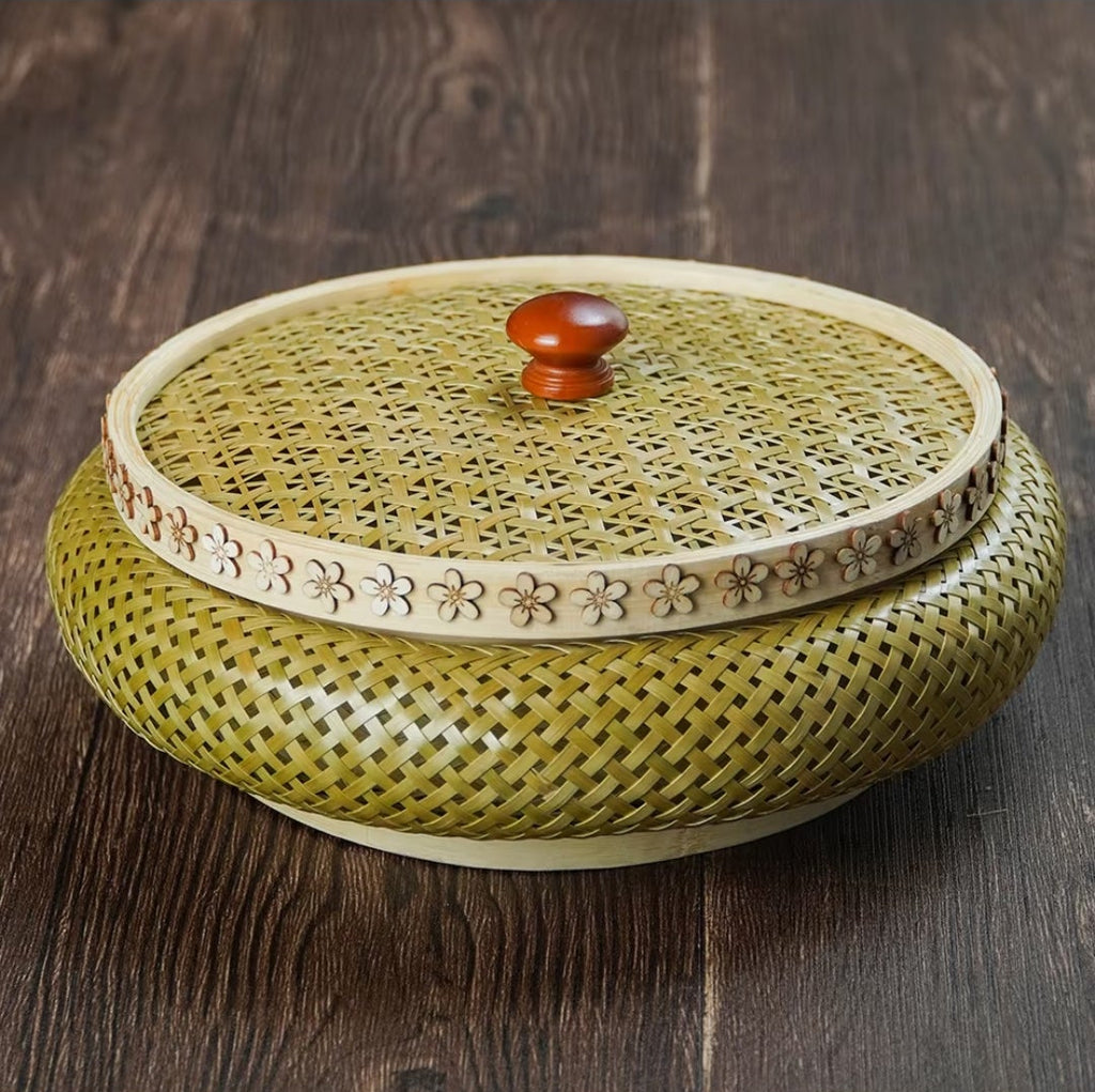 Handwoven Bamboo Storage Basket with Lid