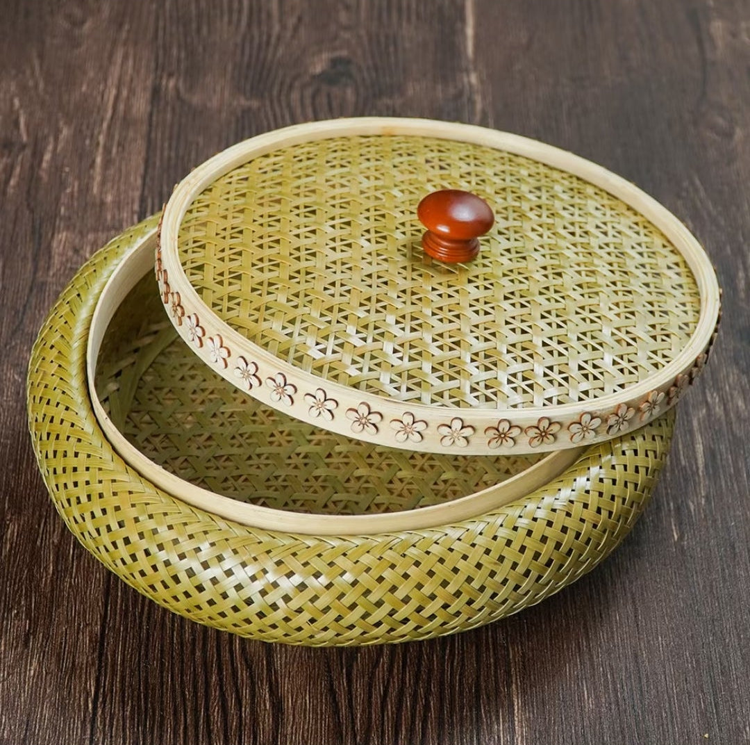 Handwoven Bamboo Storage Basket with Lid