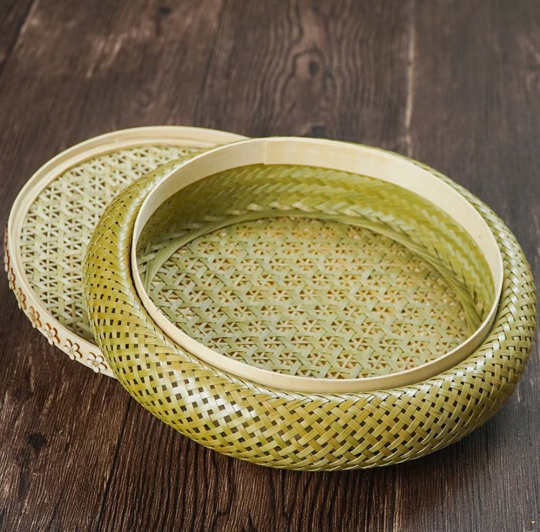 Handwoven Bamboo Storage Basket with Lid