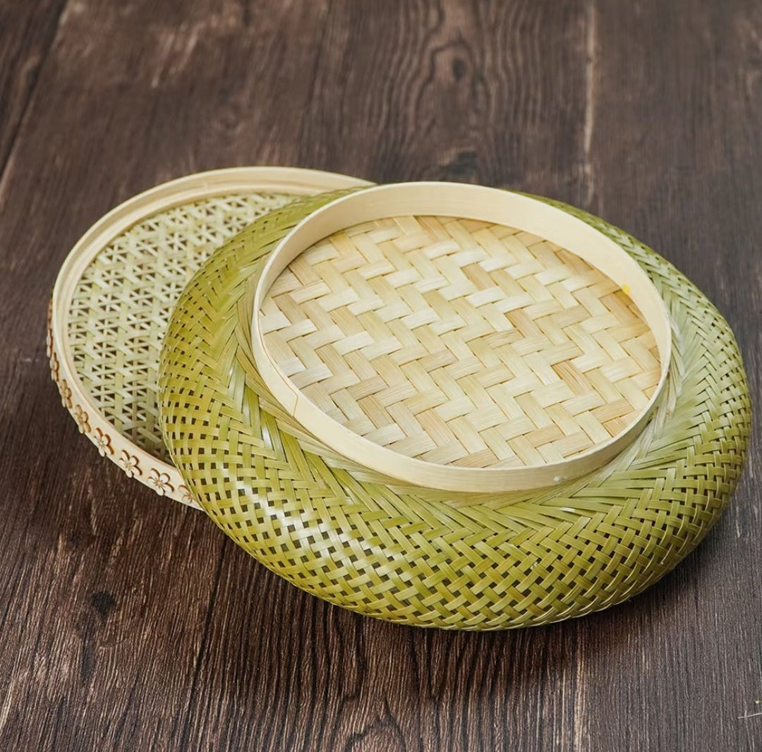 Handwoven Bamboo Storage Basket with Lid