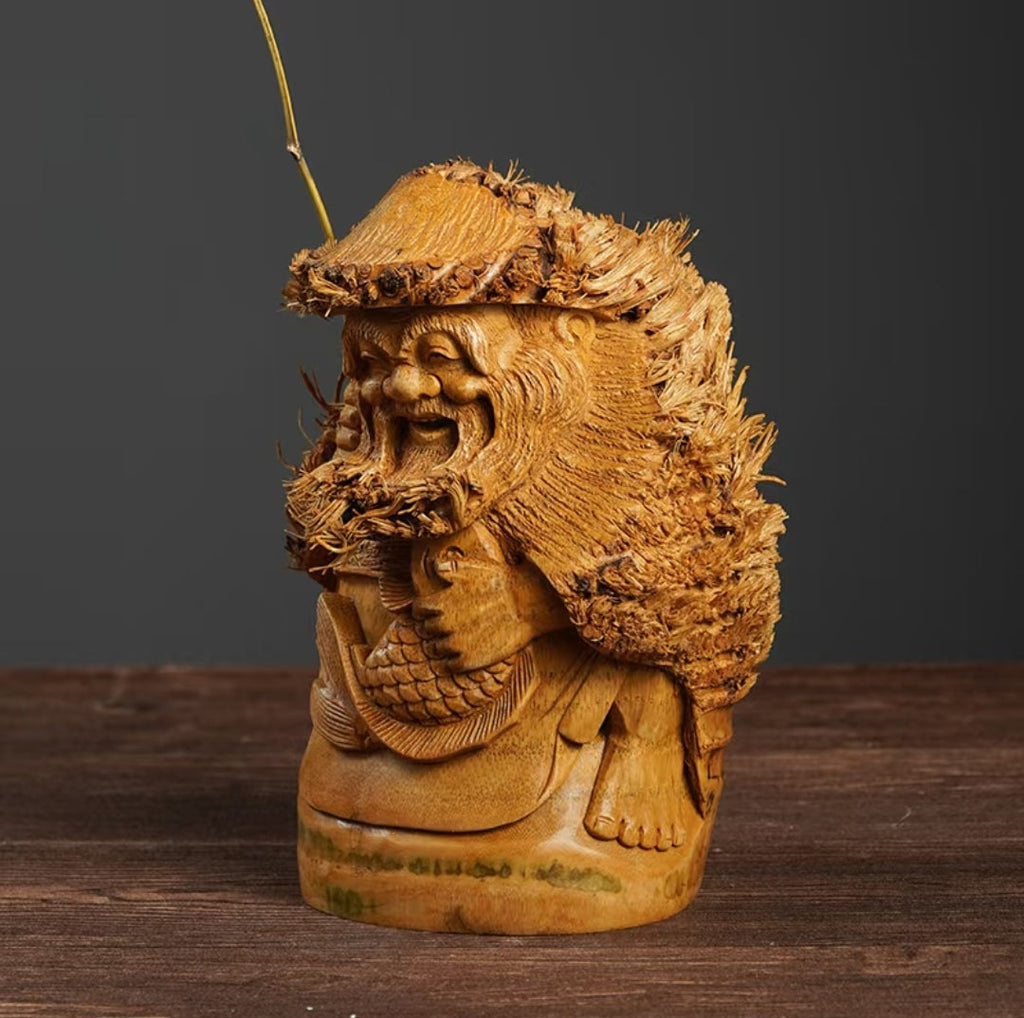Handcarved Bamboo Root Fisherman Figurine | Decorative Sculpture