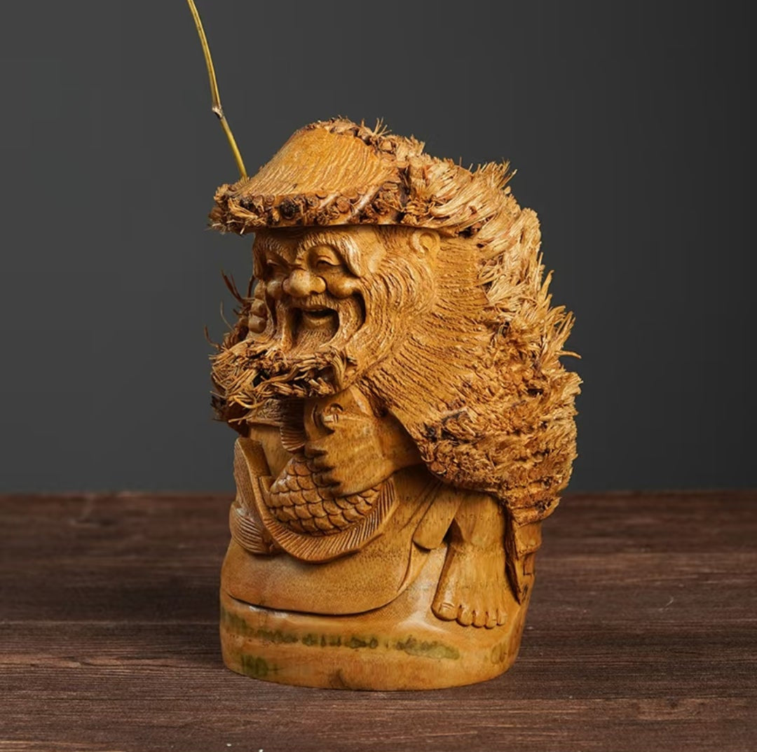 Handcarved Bamboo Root Fisherman Figurine | Decorative Sculpture