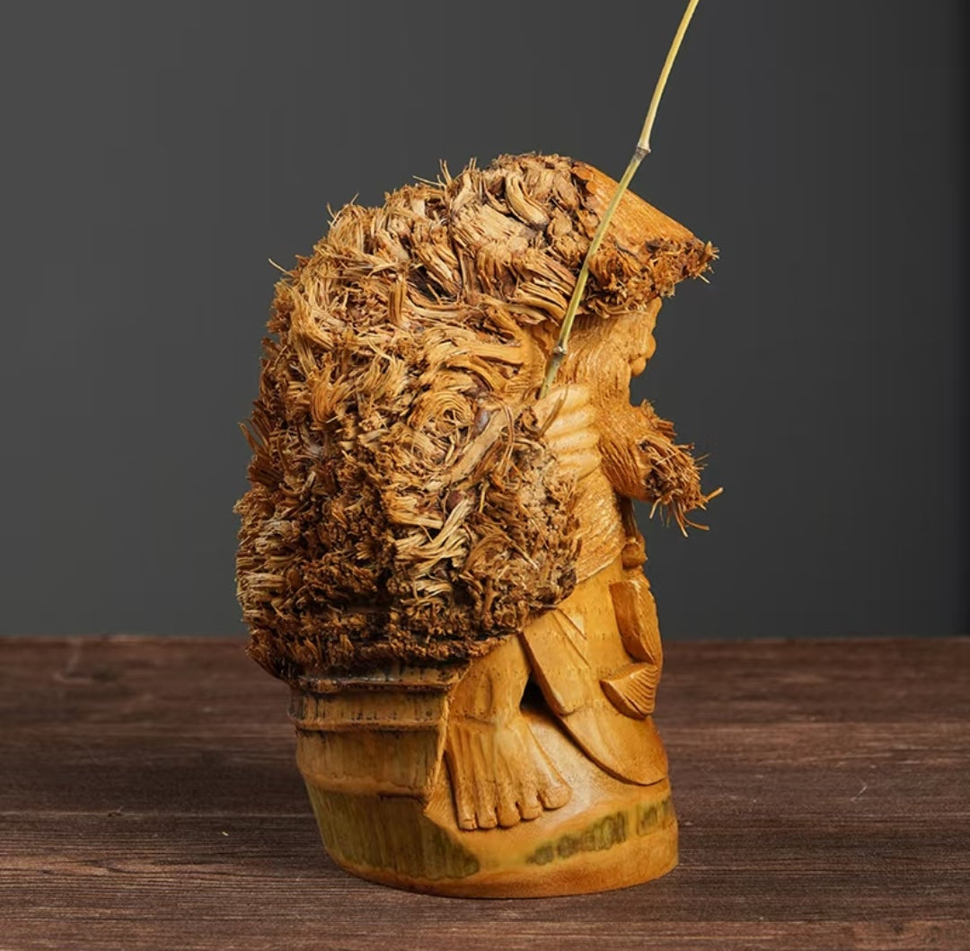 Handcarved Bamboo Root Fisherman Figurine | Decorative Sculpture