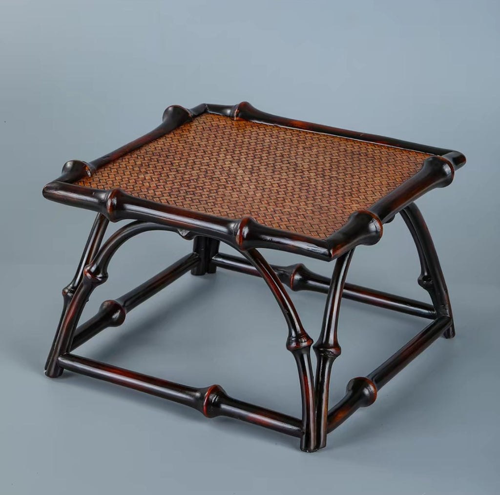 Qiong Bamboo Zen Tea Table — Lacquered Bamboo-Woven Display Stand | Plant Rack & Tea Tray Organizer