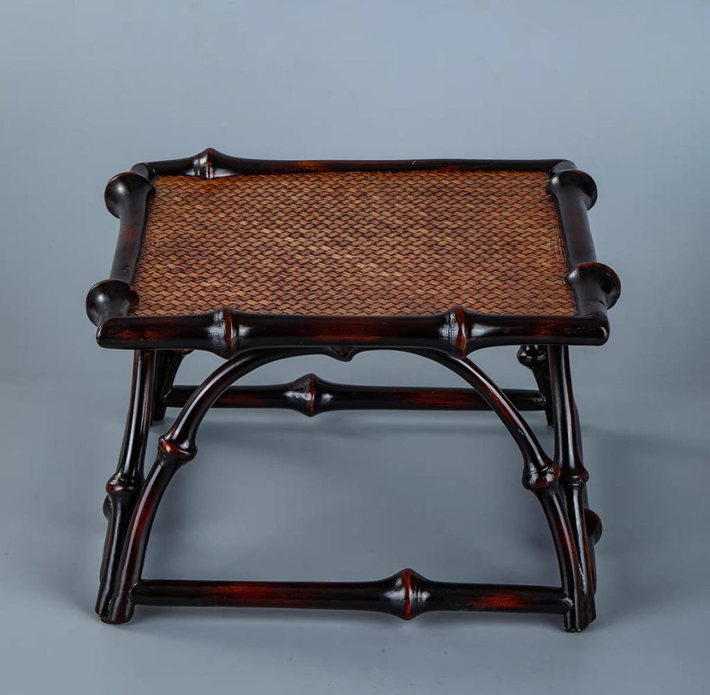 Qiong Bamboo Zen Tea Table — Lacquered Bamboo-Woven Display Stand | Plant Rack & Tea Tray Organizer