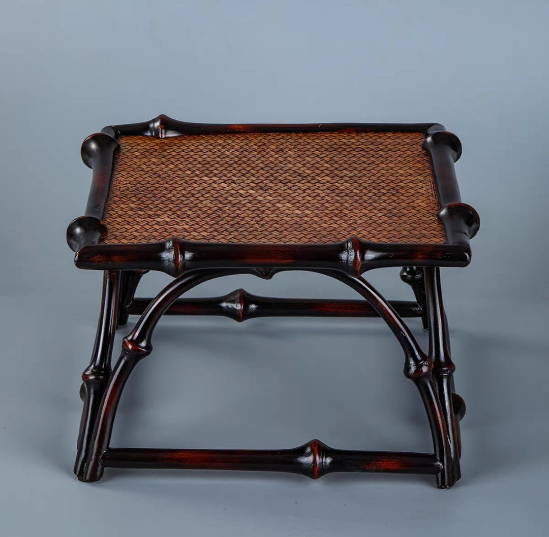 Qiong Bamboo Zen Tea Table — Lacquered Bamboo-Woven Display Stand | Plant Rack & Tea Tray Organizer