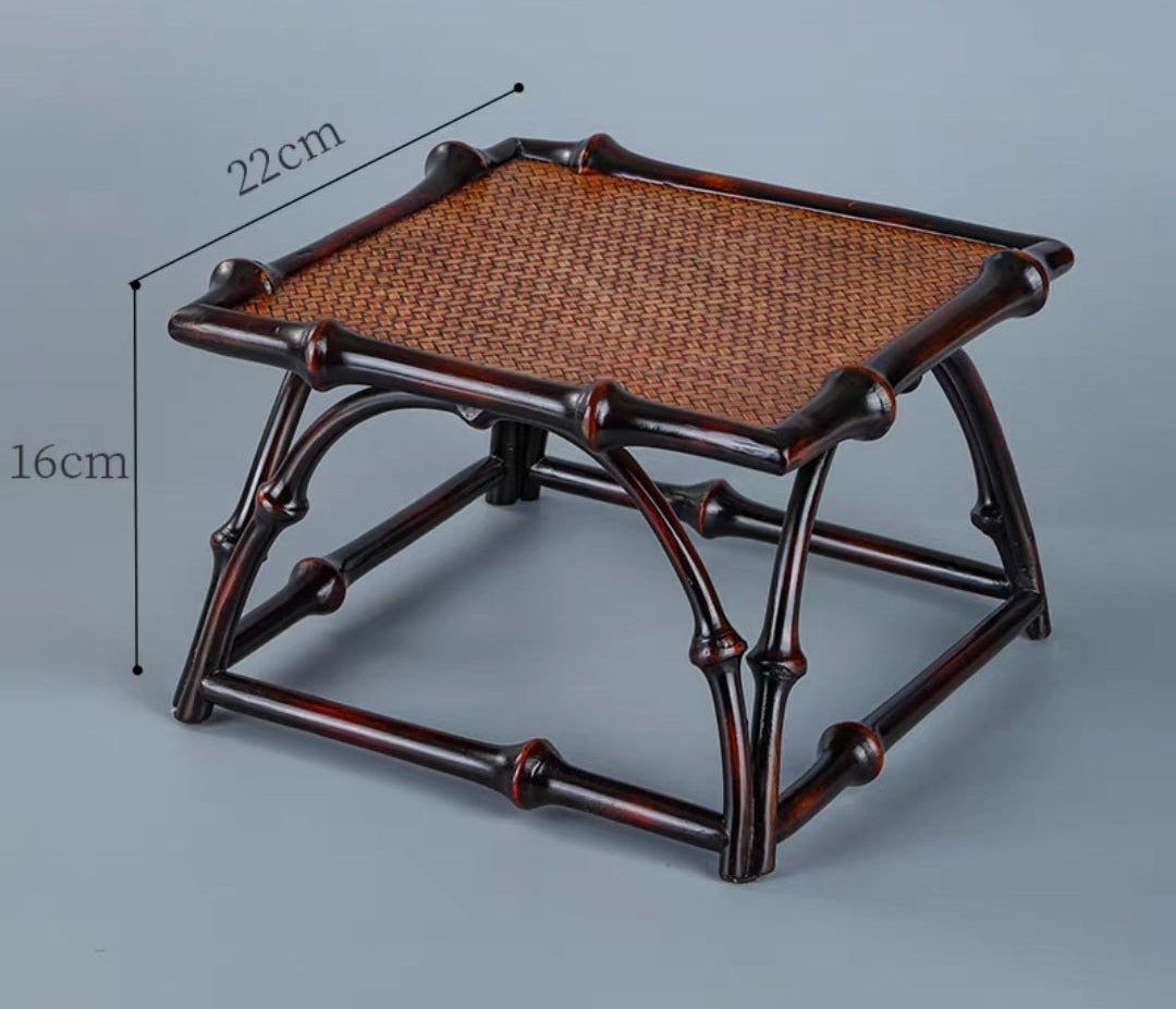 Qiong Bamboo Zen Tea Table — Lacquered Bamboo-Woven Display Stand | Plant Rack & Tea Tray Organizer