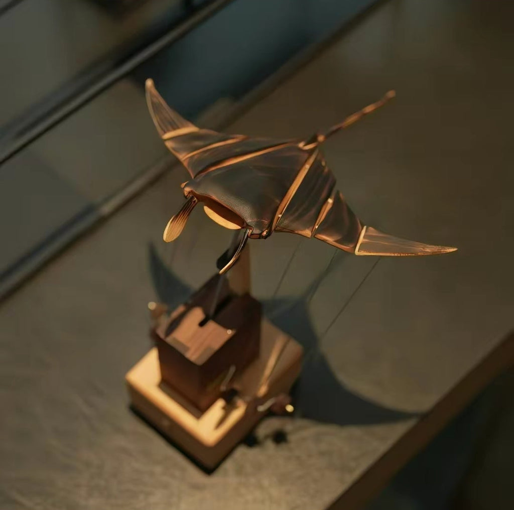 Flying Devil — Handcrafted Kinetic Manta Ray Wood Sculpture | Desktop Decor & Creative Gift