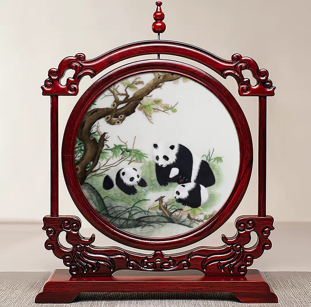 Handmade Suzhou Embroidery Double-Sided Screen – Rosewood Frame | Chinese Art Desk Decor & Gift