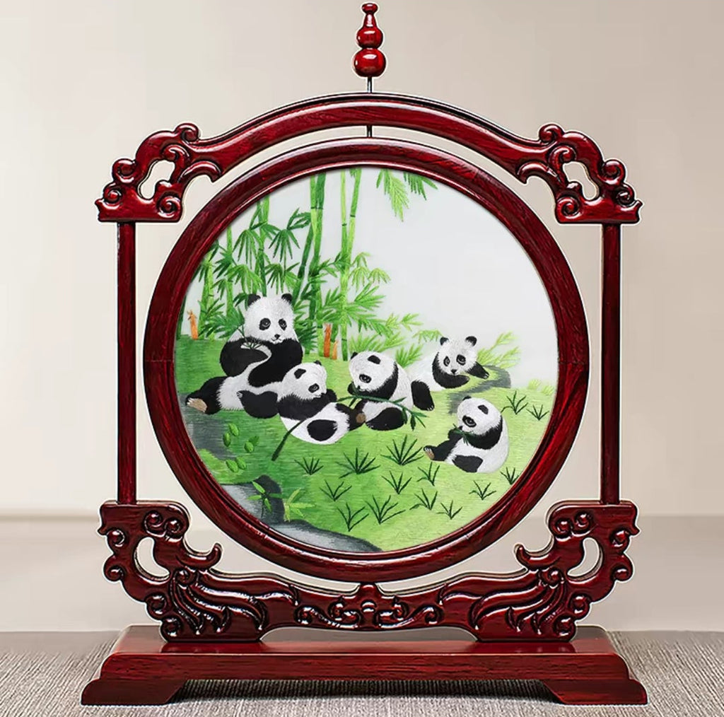 Handmade Suzhou Embroidery Double-Sided Screen – Rosewood Frame | Chinese Art Desk Decor & Gift