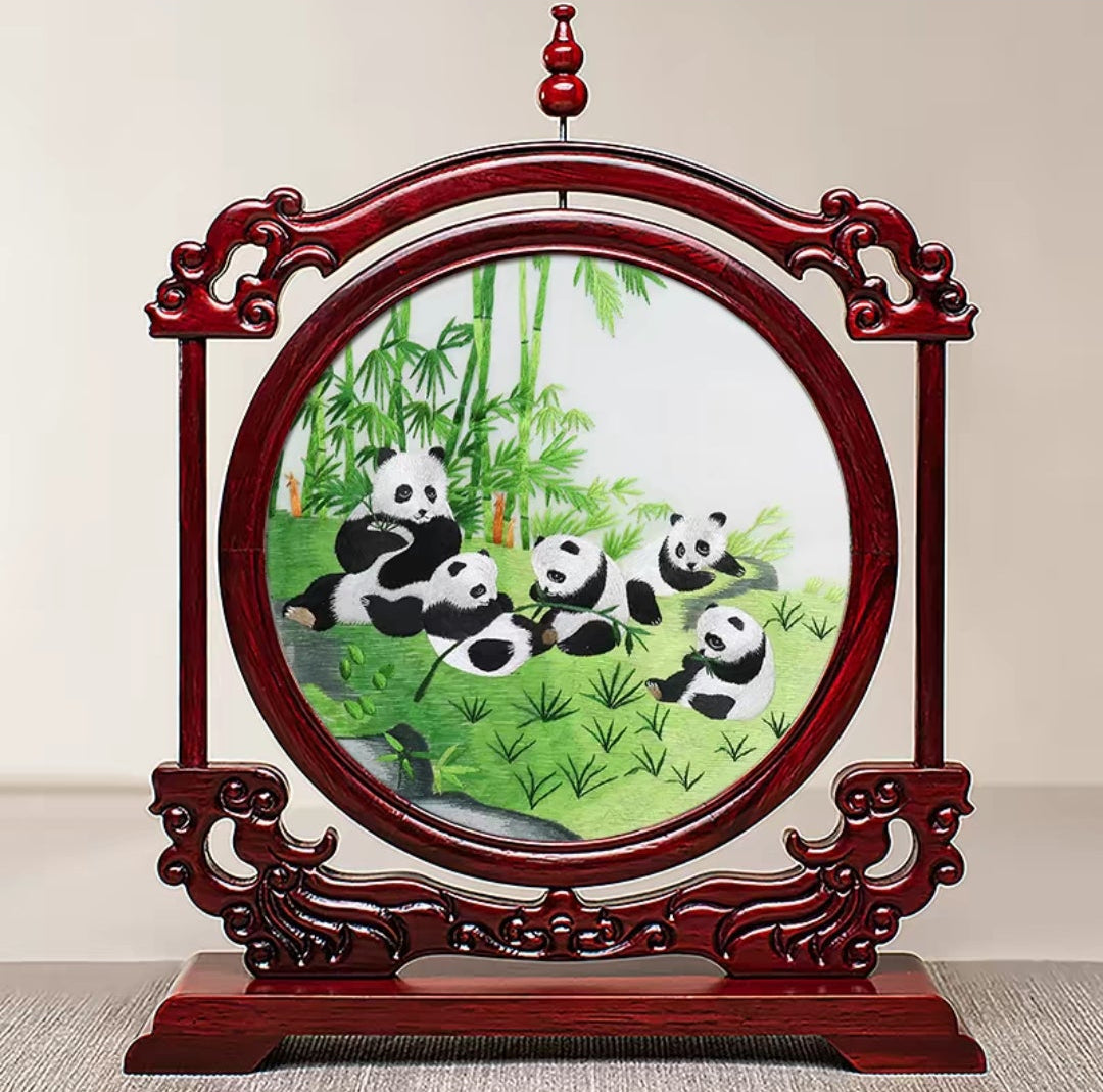 Handmade Suzhou Embroidery Double-Sided Screen – Rosewood Frame | Chinese Art Desk Decor & Gift